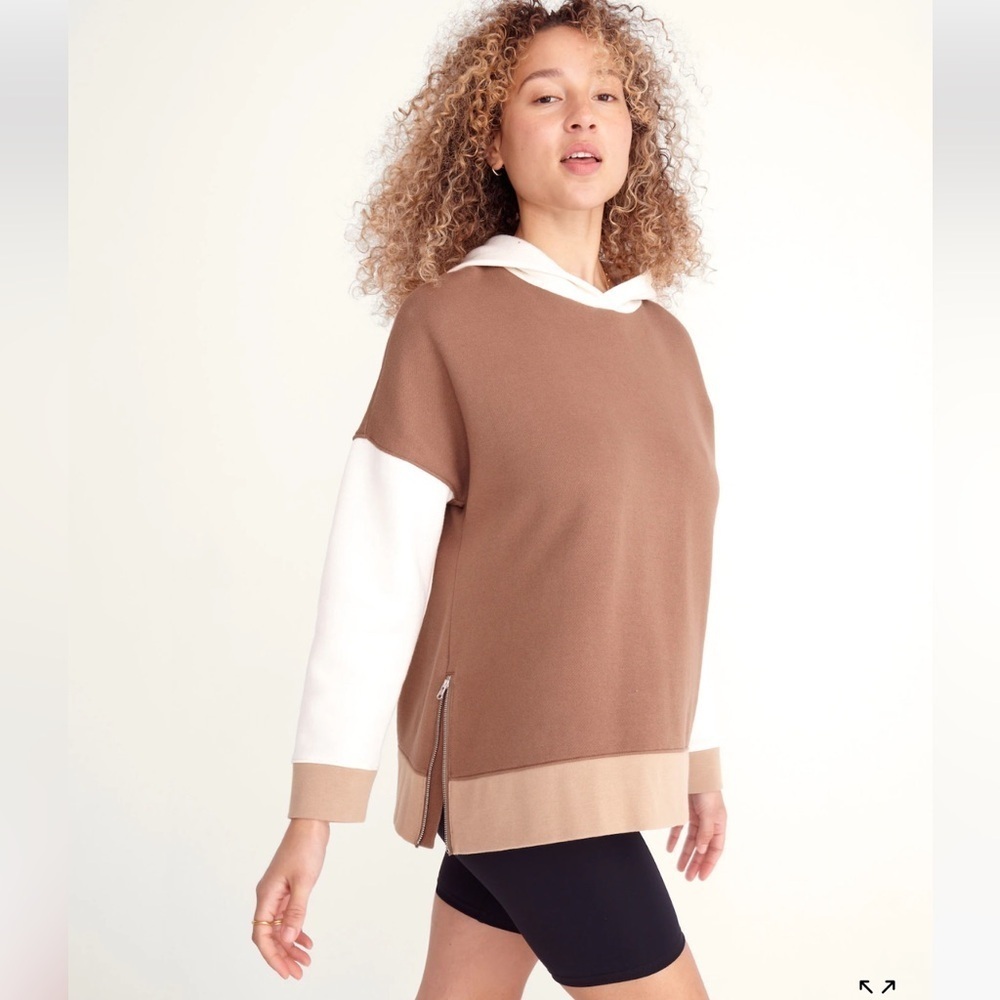Madewell MWL Brown White Betterterry Side-Zip Colorblock Hoodie Sweatshirt